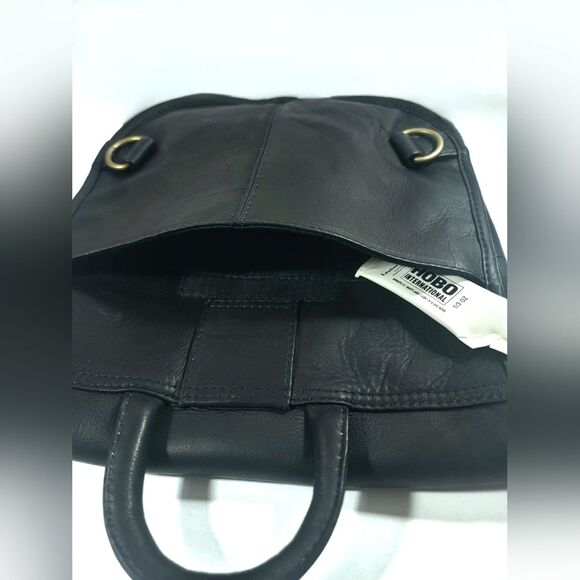 HOBO International Black Leather Saddle Bag Crossbody Backpack Brass Accents NWT - Picture 11 of 16